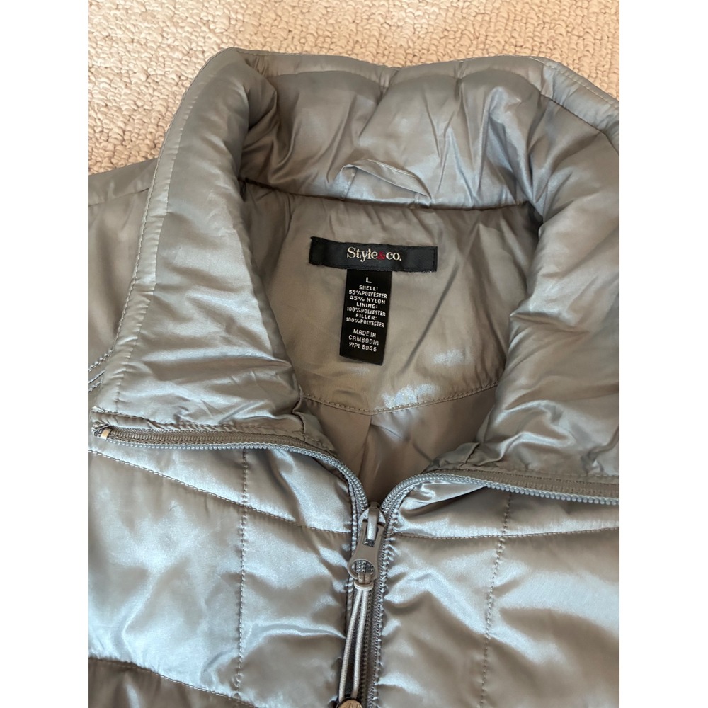 Style & Co‎ Women's Silver Quilted Puffer Vest Sleeveless Lightweight L